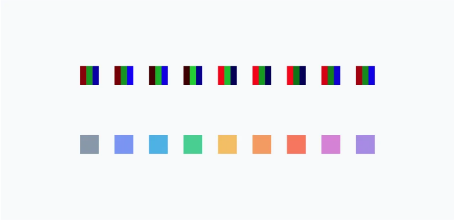 RGB color-space diagram — a sample cube/axes explanation of how red, green, and blue channels combine to produce screen colors